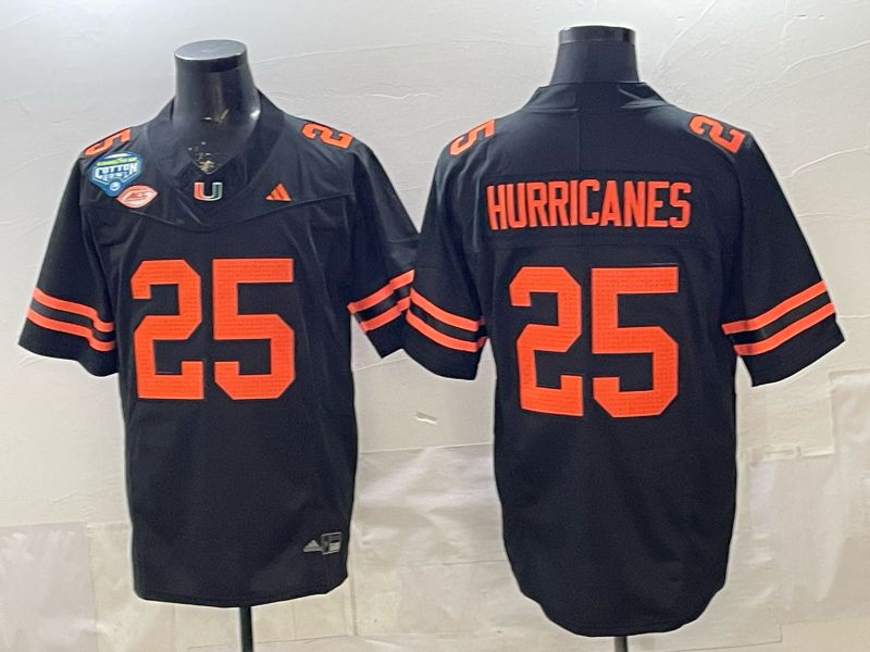Men 2026 Miami Hurricanes #25 Hurricanes Black 3th generations Limited NCAA Jersey 04